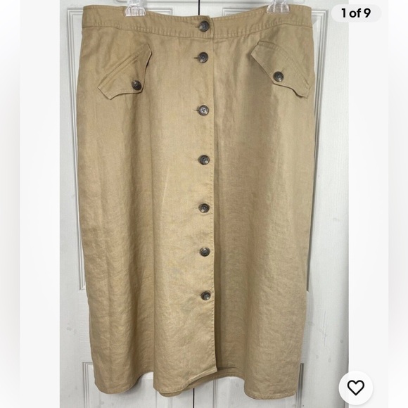 Lauren Ralph Lauren Size 14 W Long Button Down Maxi Skirt 100% Linen W\ Pockets - Picture 1 of 11